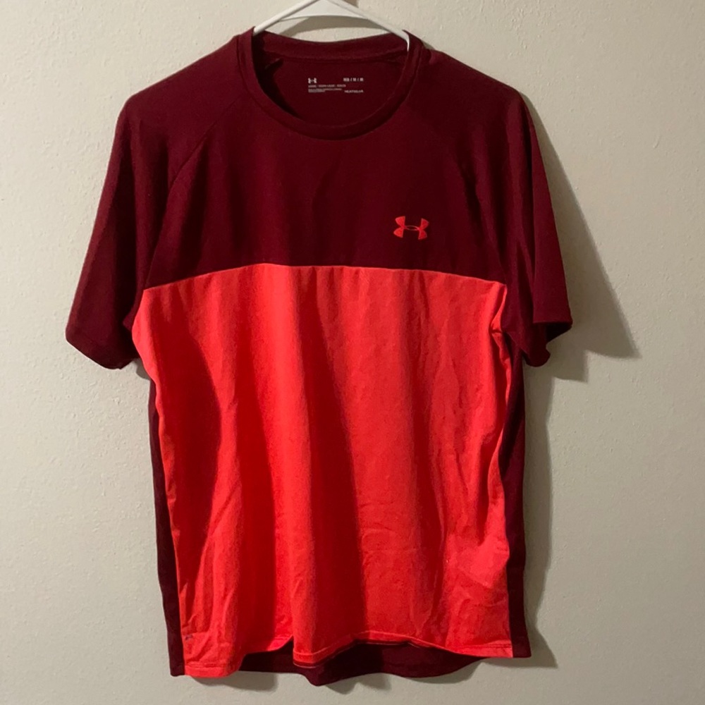 Red and orange under armor T-shirt; size medium